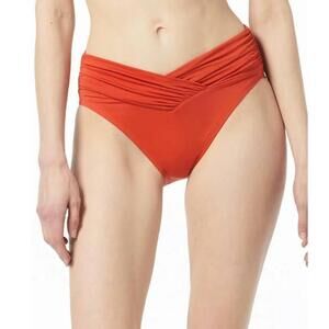 Michael Kors Women's Orange Shirred High Leg Bikini Bottom M NWT